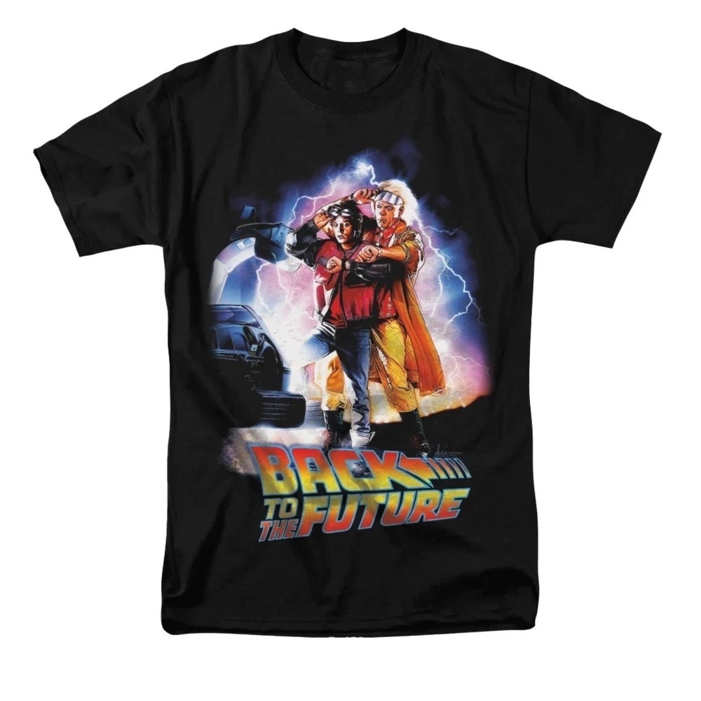 Back to the Future Marty McFly Doc Brown Graphic T-Shirt Black Mens XL NWT